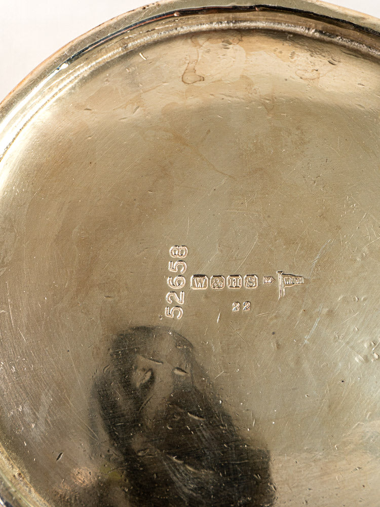 Antique English silver plate milk jug by Walker & Hall Sheffield, circa 1900, with hallmarks and number 52658.