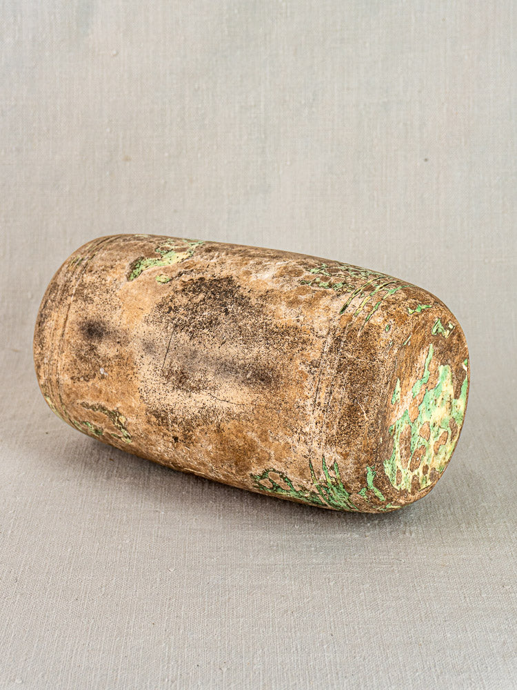 18th-century French Bouillotte in brown terracotta with green patina, hand-thrown, on light gray background.