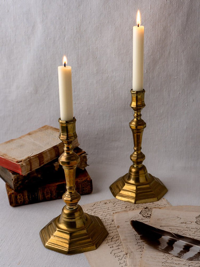 Pair of Louis XV antique French brass candlesticks, circa 1750