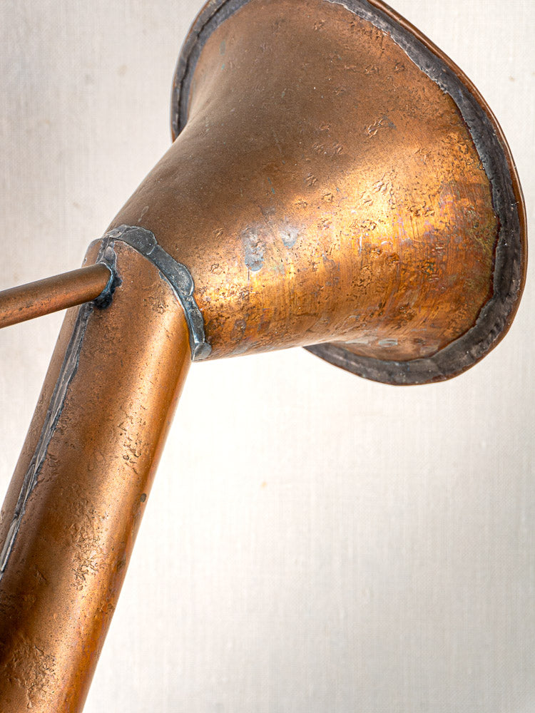Vintage French copper watering can by Jean Goardère, Villedieu MOF, with patina and soldered joints.