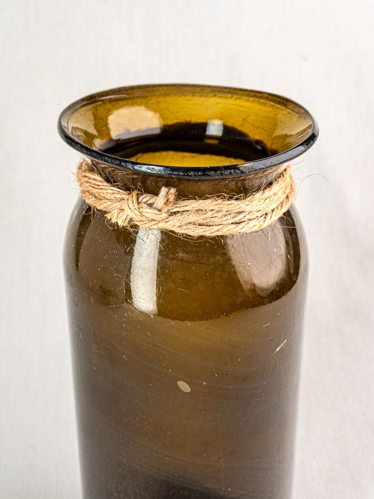 Olive green hand-blown French glass bocal, late 19th century, with wide mouth and knotted rope.
