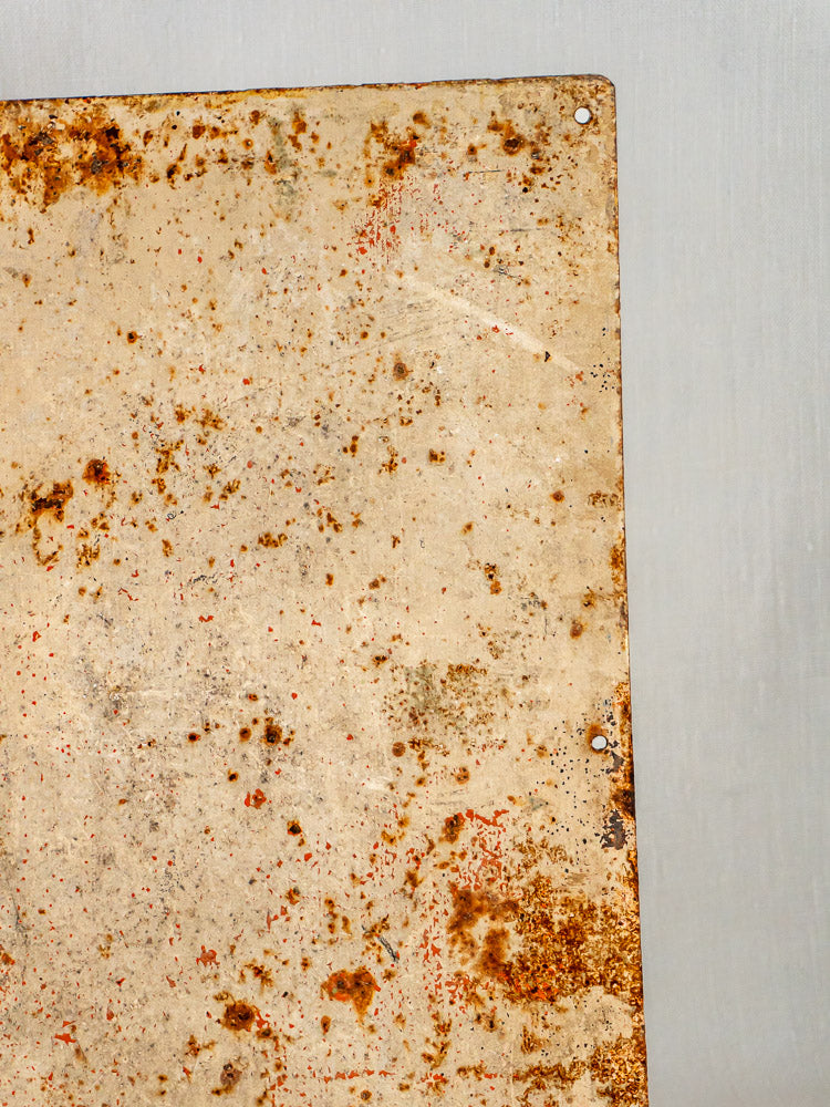 French Société Générale antique hand-painted steel bank sign with weathered, rusty finish on light gray background.