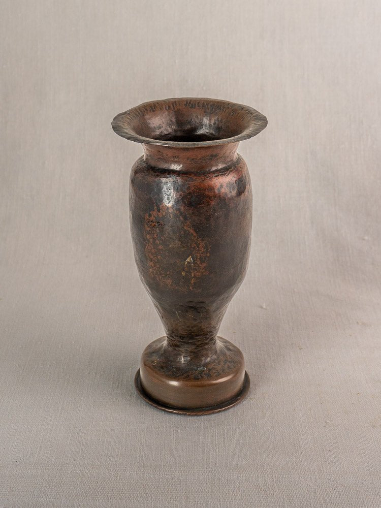 Antique French trench art vase from a 1917 WWI shell casing with martelé bronze finish.