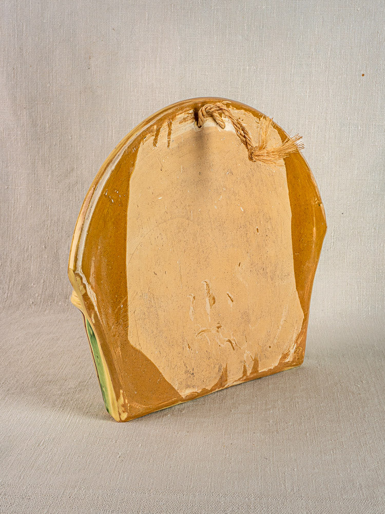 Vintage French Cliousclat terre vernissée cutlery holder with curved top and textured glazed earthenware finish.