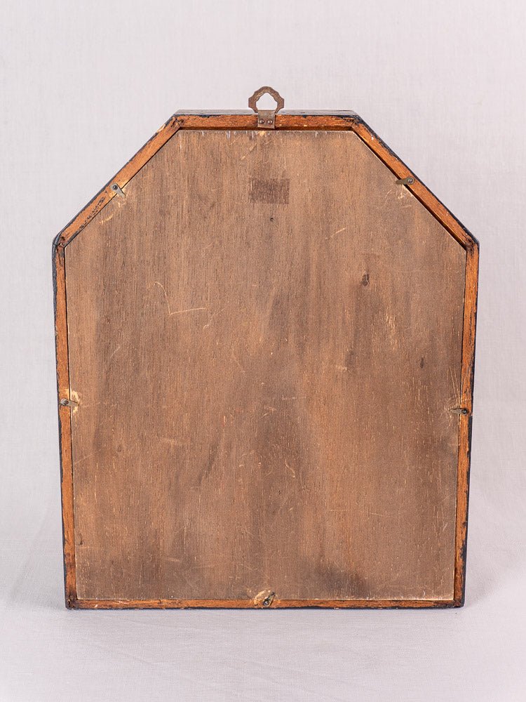 Antique French wall clock in black painted wood, late 19th century, rustic farmhouse charm.