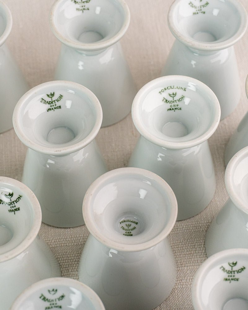 Vintage CNP Tradition France porcelain Mazagran coffee cups, set of 12 with green maker’s mark.