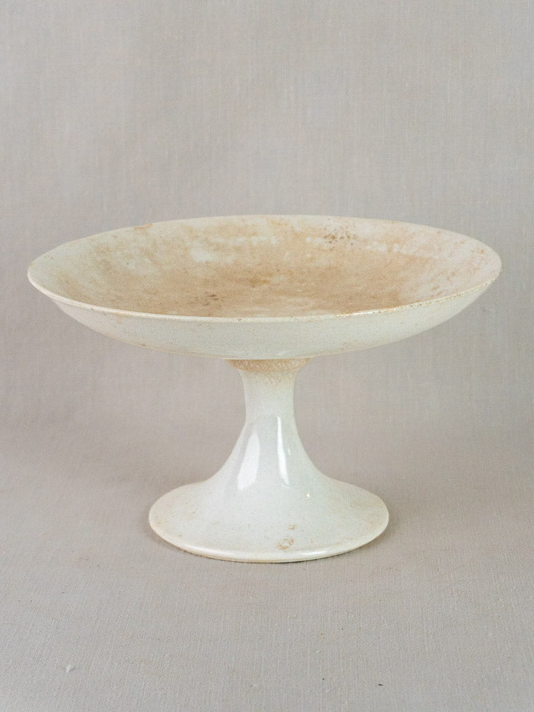 Antique French faience Longwy compotier with a craquelé white ceramic bowl and flared base.