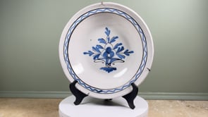 Antique French Cul Noir Faience Charger | Hand Painted Panier Fleuri | Late 18th