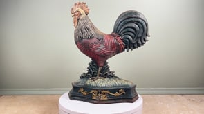 Antique French Cast Iron Rooster Doorstop | Polychrome | Late 19th Century