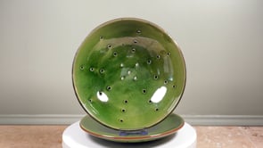Antique French Berry Drainer Set | Green Glazed Earthenware | Mid 20th Century