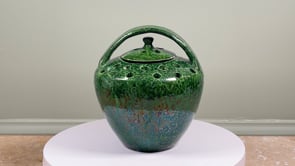 Antique French Vallauris Chaufferette | Green Glazed Ember Warmer | Mid-20th Century