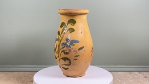 Antique French Yellow Glazed Pitcher | Hand Painted Floral Earthenware