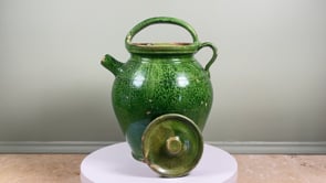 Antique French Green Glazed Cruche Orjol | Languedoc Water Jug | Early 20th Century