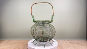 Antique French Green Wire Egg Basket | Original Paint Scroll Rim | Mid 20th Century