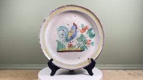 Antique French Faience Plate | Hand-Painted Rooster | Late 19th Century