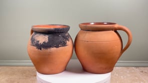 Antique French Fire-Blackened Cruche Pair | Terracotta Water Jugs