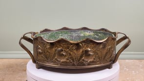 Vintage Swiss Brass Jardiniere | Embossed Fruit Motif | Mid Century