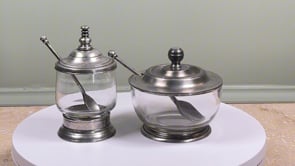 Vintage French Condiment Jars | Pewter and Glass | Set of Two with Spoons