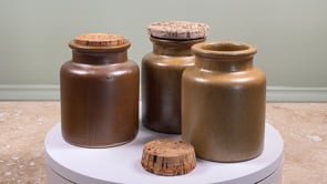Antique French Mustard Pots | Set of Three Stoneware Jars | Cork Lids | Mid-20th Century