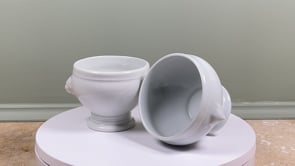 Antique French Lion Head Soup Bowls | White Porcelain Pair | Early to Mid 20th Century
