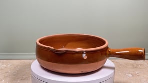 Antique French Poêlon | Glazed Terracotta | Hollow Handle, Mid 20th Century