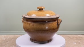 Antique French Lidded Stoneware Pot | Honey Glazed Grès, 19th Century