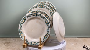 Antique French Faience Plate Set | HBCM Creil Montereau | Trebeurden Pattern