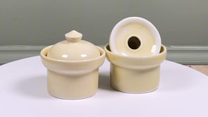 Vintage French Butter Pots | Pair of Cream Glazed Beurriers | Mid 20th Century