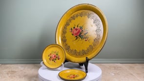 Antique French Tole Tray Set | Yellow Lacquered Ground | Late 19th Century