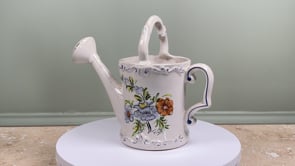 Vintage French Faience Watering Can | Hand-Painted Floral Arrosoir
