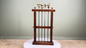 Vintage French Brochette Skewers | Brass Animal Finials | Wooden Stand