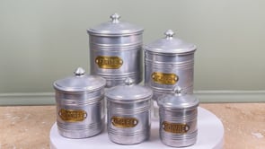 Vintage French Aluminium Canister Set | Brass Labels | Mid 20th Century