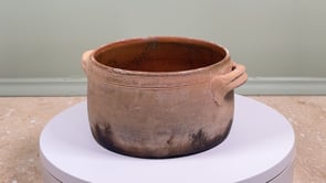 Antique French Hearth Cooking Pot | Fire Darkened Glazed Terracotta
