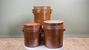 Antique French Stoneware Confit Pots | Set of Three | Lidded Pots à Graisse