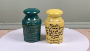 Vintage French Maille Mustard Pots | Painted Teal & Yellow Pair