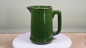Antique French Pitcher | Deep Emerald Green Glazed Earthenware | Early to Mid 20th Century
