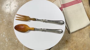 Antique French Salad Servers | Horn and Silver Plate | Late 19th Century