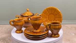 Vintage French Demitasse Coffee Set | Honey Glazed Earthenware