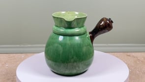 Antique French Dieulefit Pitcher | Green Glazed Earthenware | Late 19th C