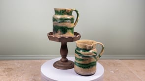 Antique French Jaspé Pitchers | Pair | Green Glaze Dieulefit