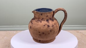 Antique French Terracotta Pitcher | Cobalt Blue Glazed Interior | Mid-19th Century