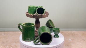French Green Glazed Pottery Set | Provençal Terre Vernissée | 8 Piece Service