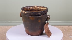 Antique French Pot à Graisse | Glazed Terracotta | Original Merchant Tag