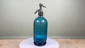Antique Belgian Soda Siphon | Turquoise Blue Glass | Bruxelles Etched