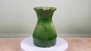 19th Century French Green Glazed Vase | Terracotta | Scalloped Rim