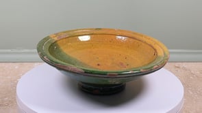 Antique French Provençal Compotier | Green and Ochre Glaze | Late 19th Century