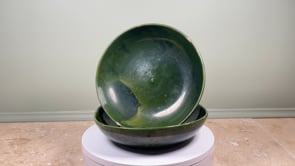 Pair Green Glazed Provençal Serving Bowls | Vintage French Pottery