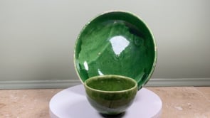 Antique French Green Glazed Earthenware Bowls | Set | Provençal Country Kitchen