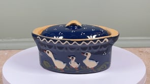 Antique French Soufflenheim Covered Terrine | Cobalt Blue with Duck Motif | Mid 20th Century