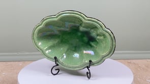 Antique French Green Glazed Dish | Lobed Oval Coupelle | Likely Dieulefit, Late 19th Century